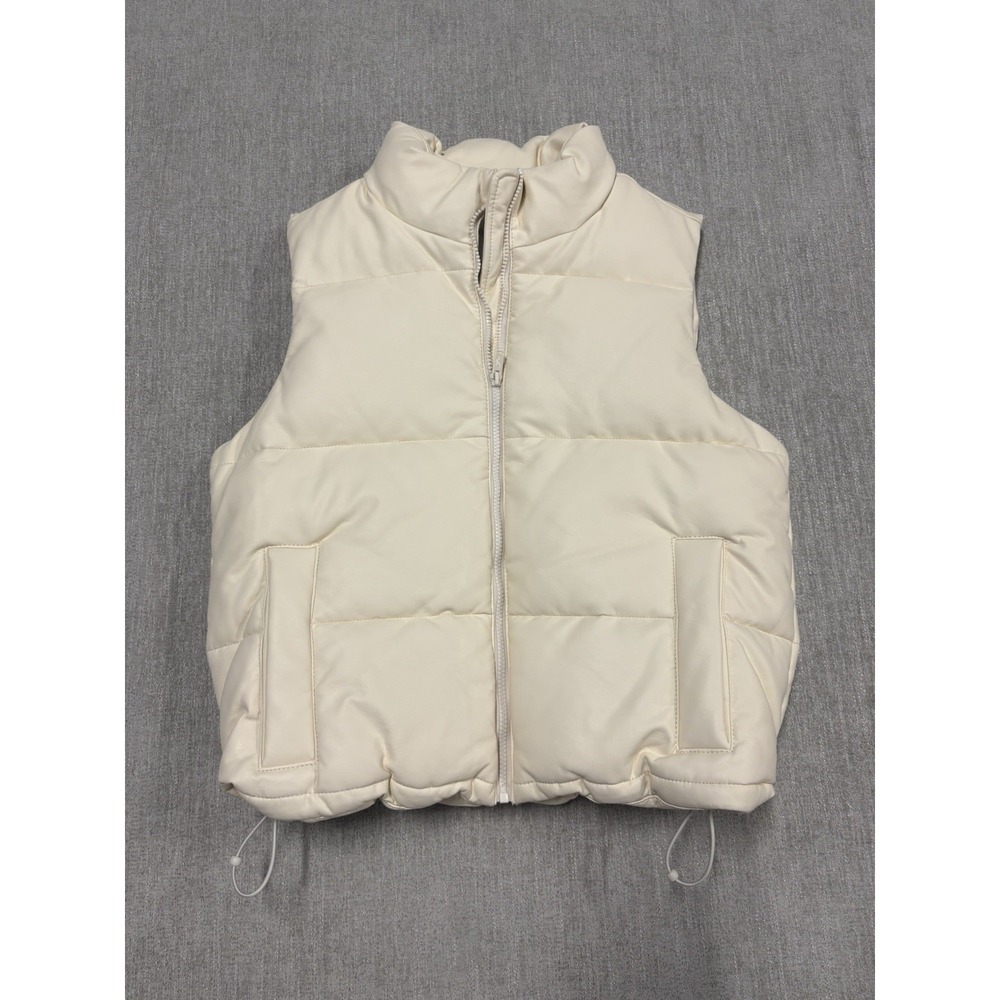 Hollister Puffer Down Vest Womens Medium Cream Full Zip Pockets Insulated